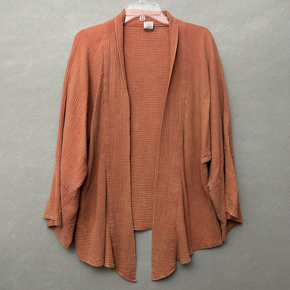 Muslin Open-Front Jacket Top Women's L-XL Dusty Pink Wide Sleeve Lightweight